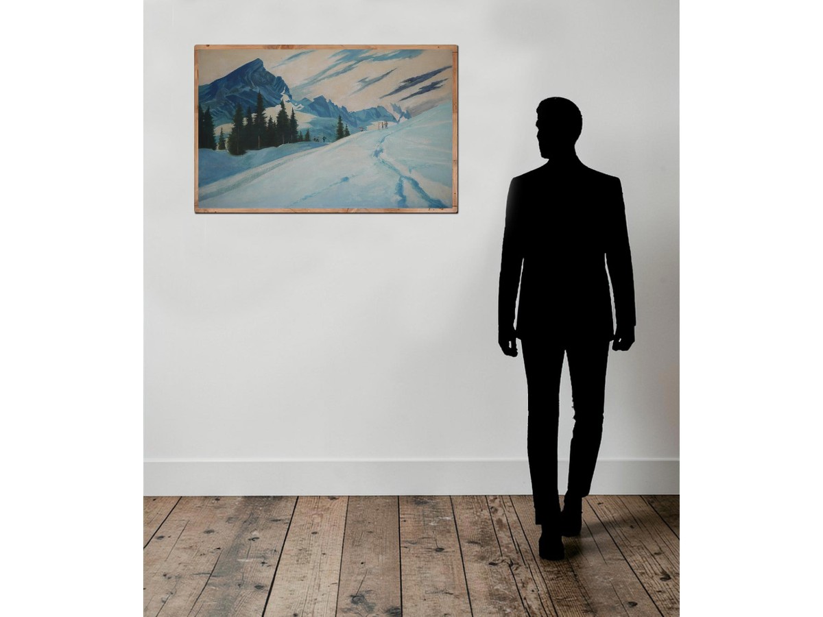 Dipinto Antico "Sciatori a Garmisch, Alpspitze – Adalbert von Wex" - Inizi XX secolo-photo-2