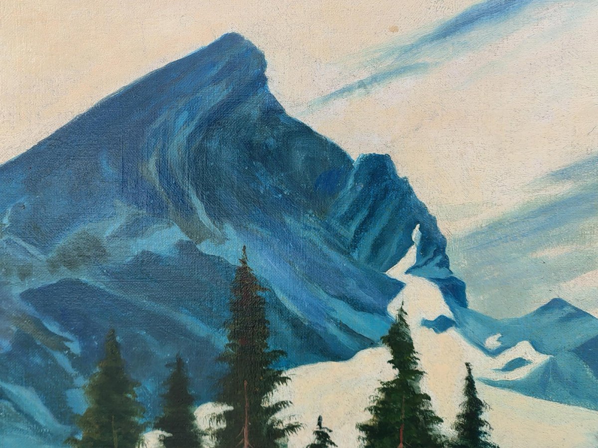 Dipinto Antico "Sciatori a Garmisch, Alpspitze – Adalbert von Wex" - Inizi XX secolo-photo-4