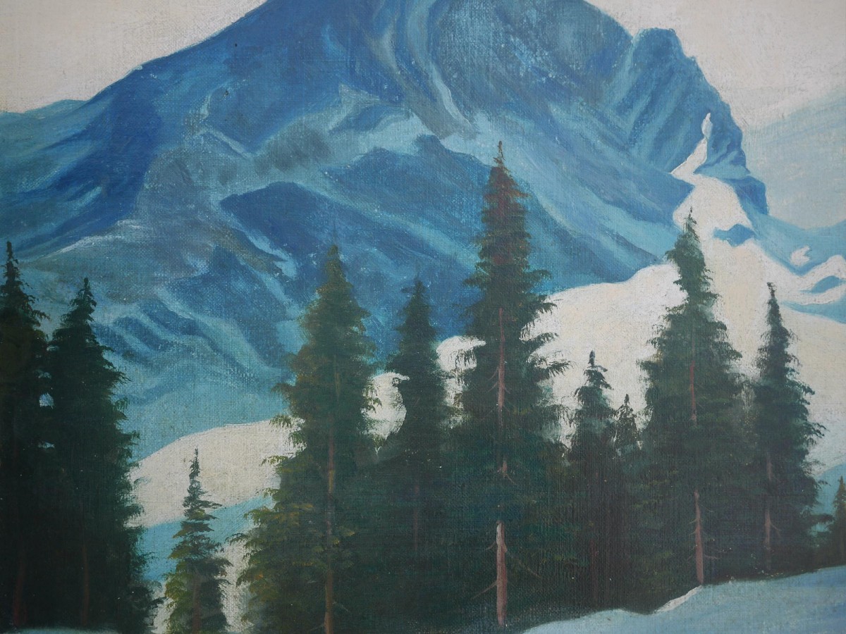 Dipinto Antico "Sciatori a Garmisch, Alpspitze – Adalbert von Wex" - Inizi XX secolo-photo-3