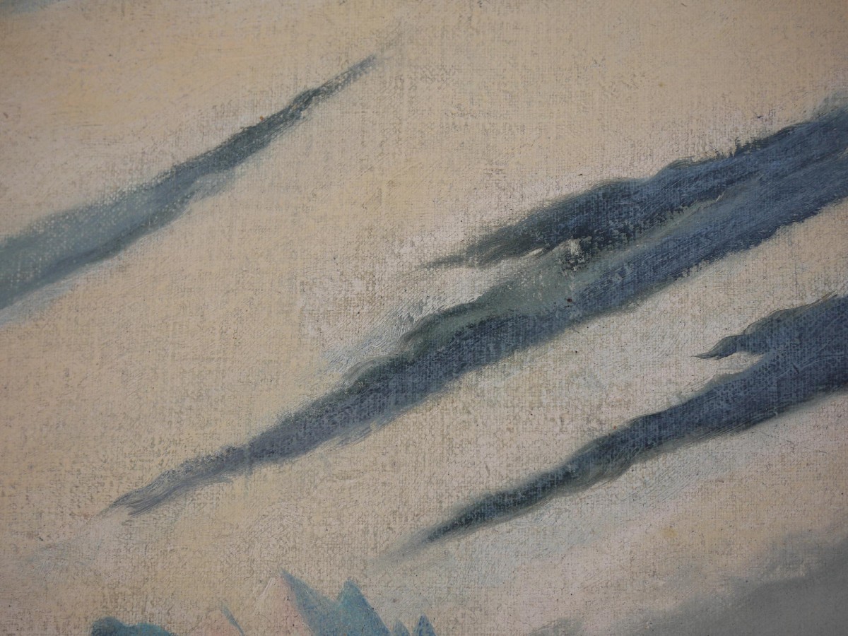 Dipinto Antico "Sciatori a Garmisch, Alpspitze – Adalbert von Wex" - Inizi XX secolo-photo-6