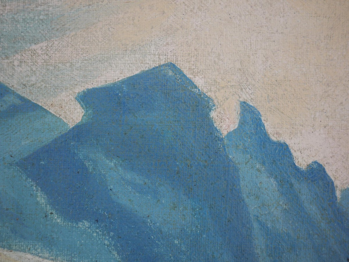 Dipinto Antico "Sciatori a Garmisch, Alpspitze – Adalbert von Wex" - Inizi XX secolo-photo-7