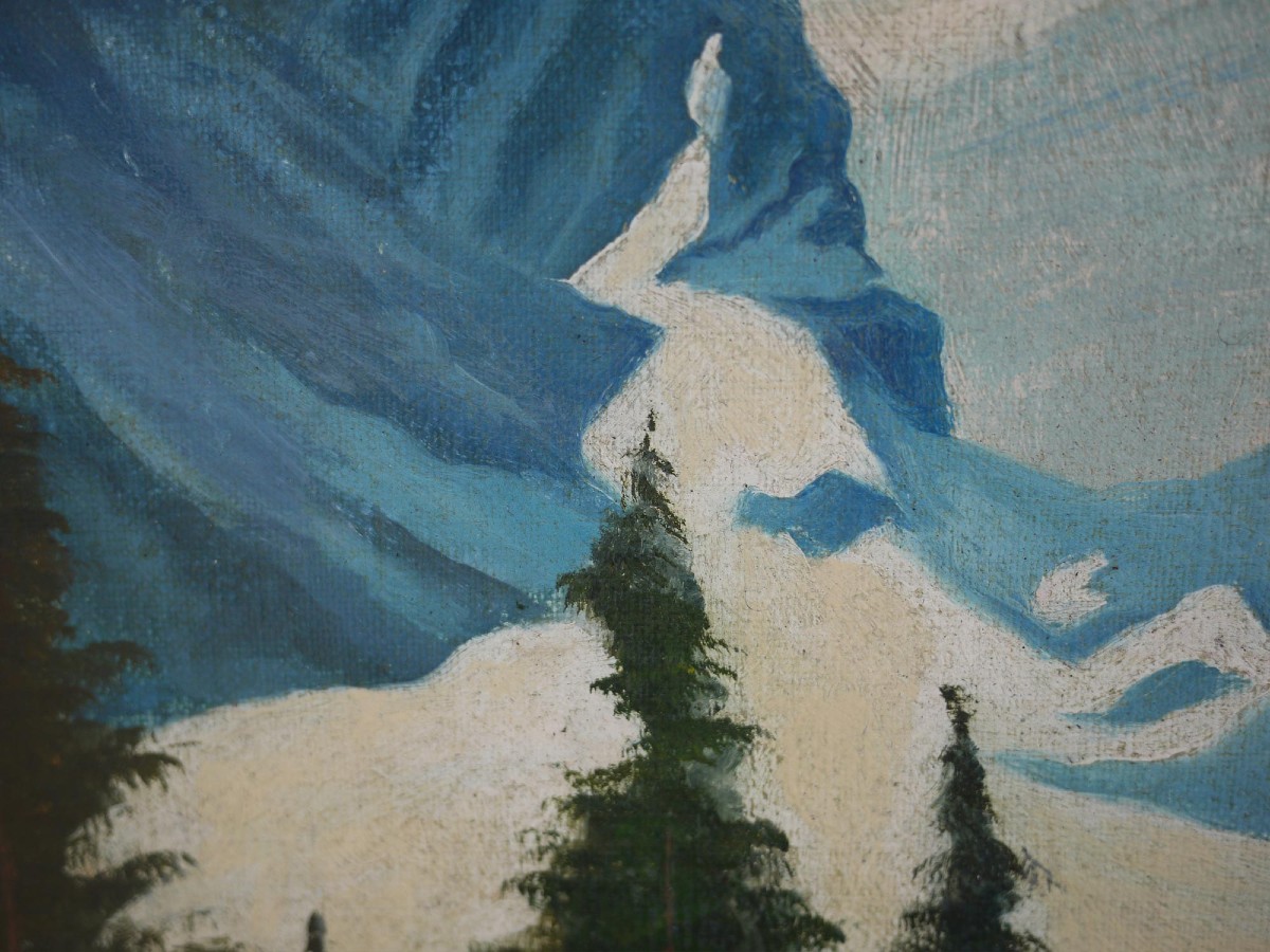 Dipinto Antico "Sciatori a Garmisch, Alpspitze – Adalbert von Wex" - Inizi XX secolo-photo-8