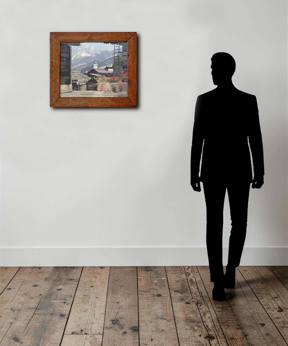 Kippel e  Bietschhorn Dipinto a olio a spatola raffigurante Kippel e il Bietschhorn-photo-3