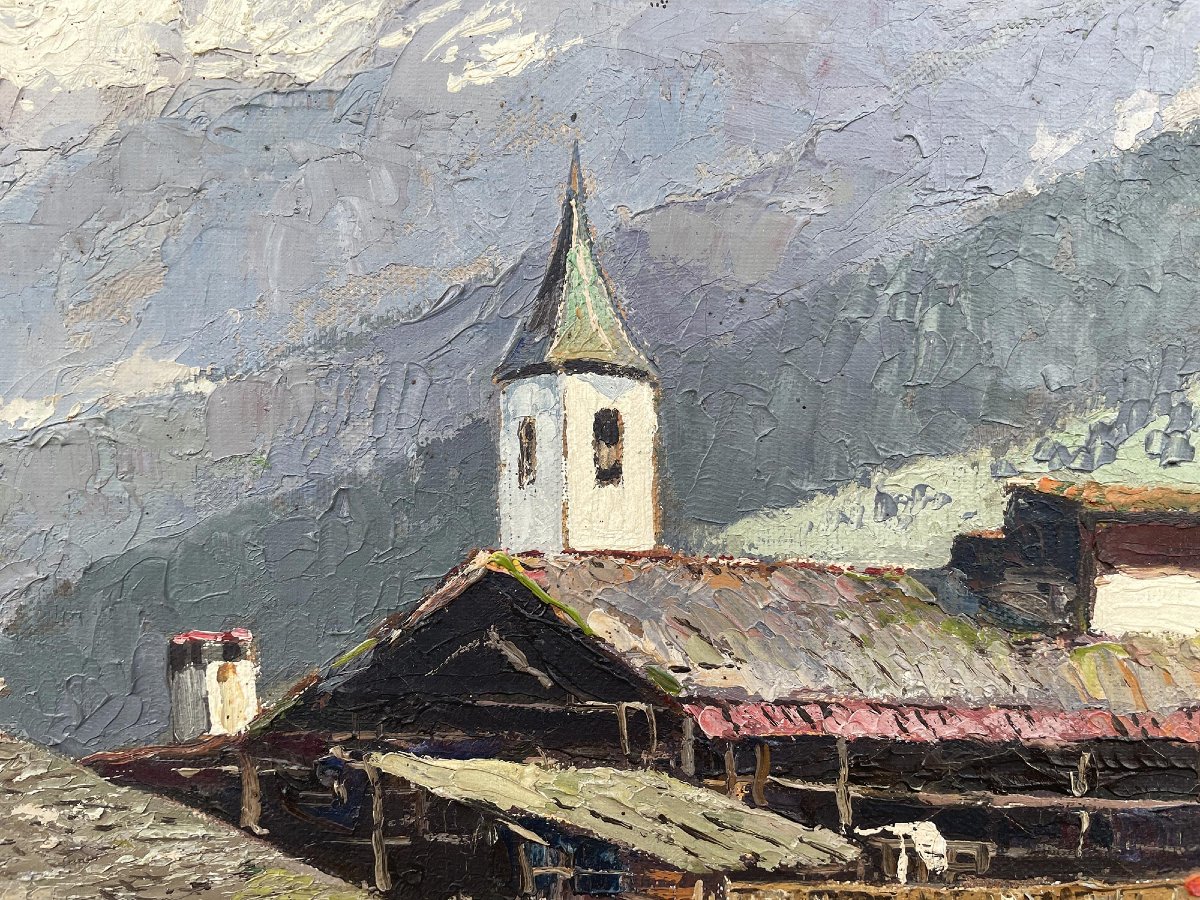 Kippel e  Bietschhorn Dipinto a olio a spatola raffigurante Kippel e il Bietschhorn-photo-2