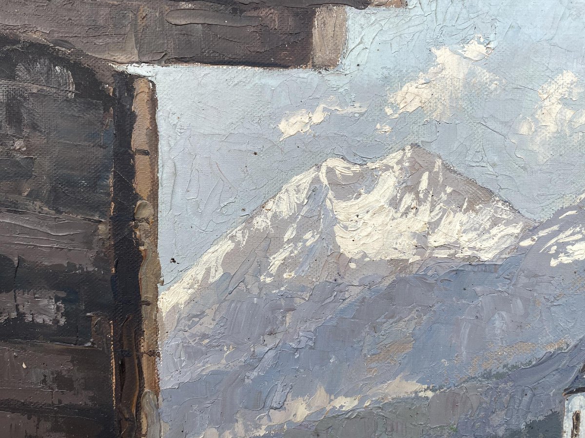 Kippel e  Bietschhorn Dipinto a olio a spatola raffigurante Kippel e il Bietschhorn-photo-3