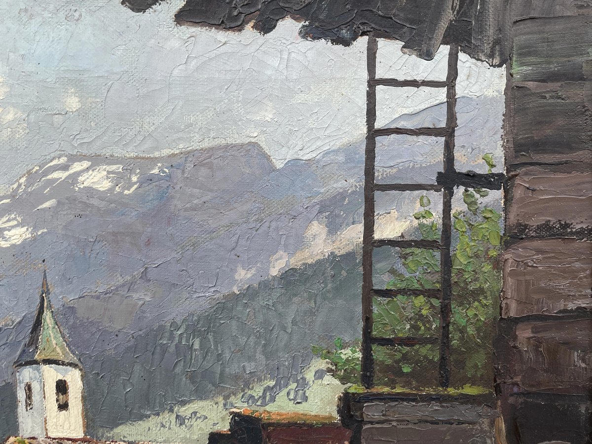 Kippel e  Bietschhorn Dipinto a olio a spatola raffigurante Kippel e il Bietschhorn-photo-4