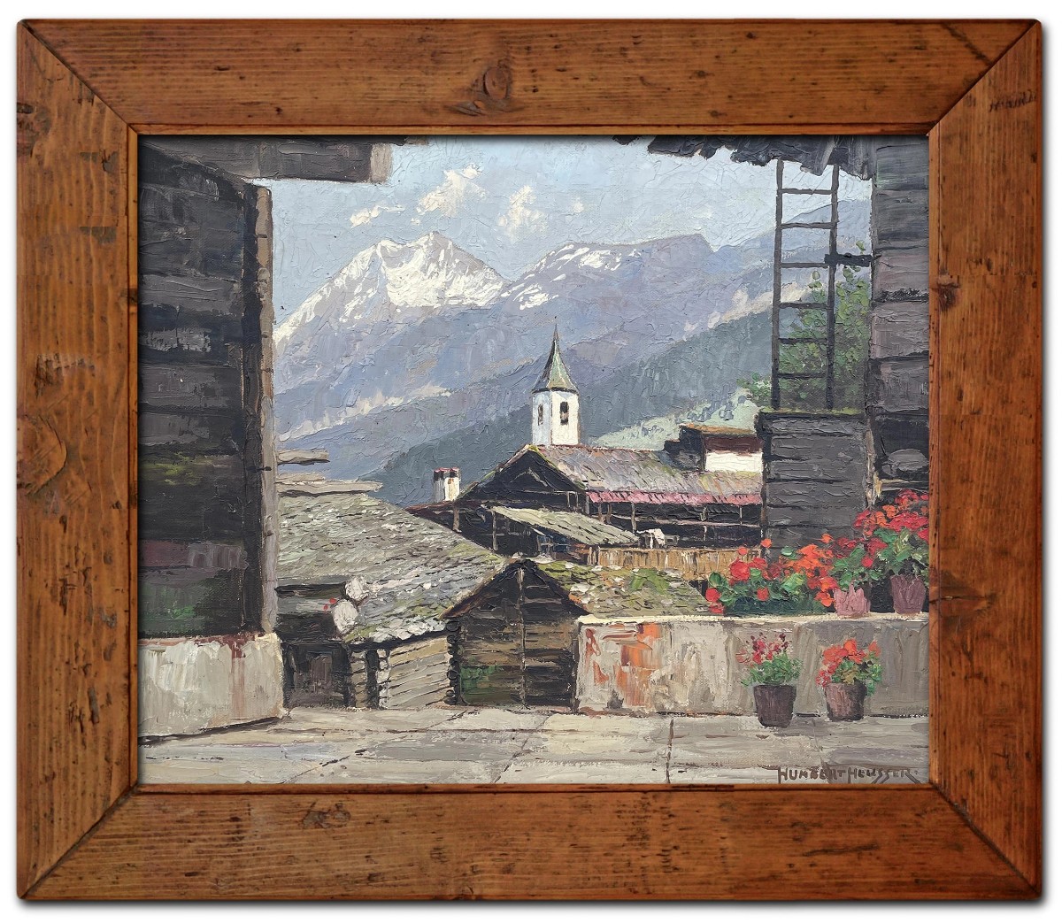 Kippel e  Bietschhorn Dipinto a olio a spatola raffigurante Kippel e il Bietschhorn
