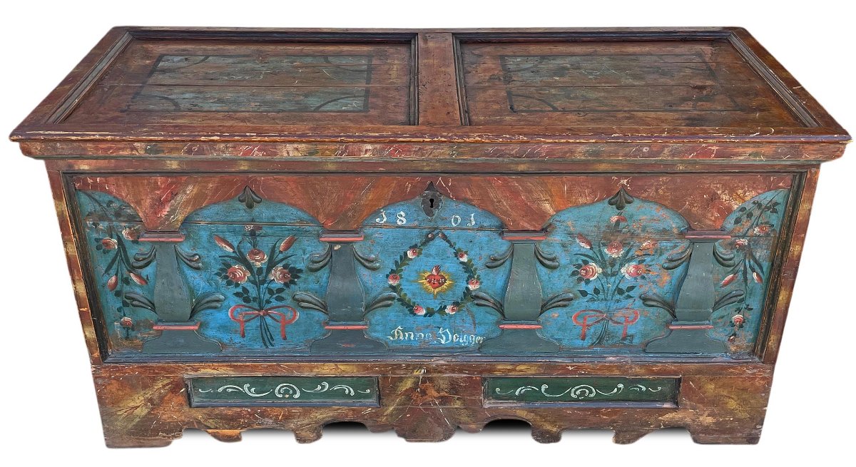 Cassapanca Dipinta Tirolese datata 1801 -photo-2