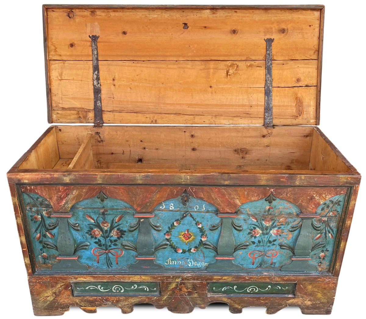 Cassapanca Dipinta Tirolese datata 1801 -photo-3