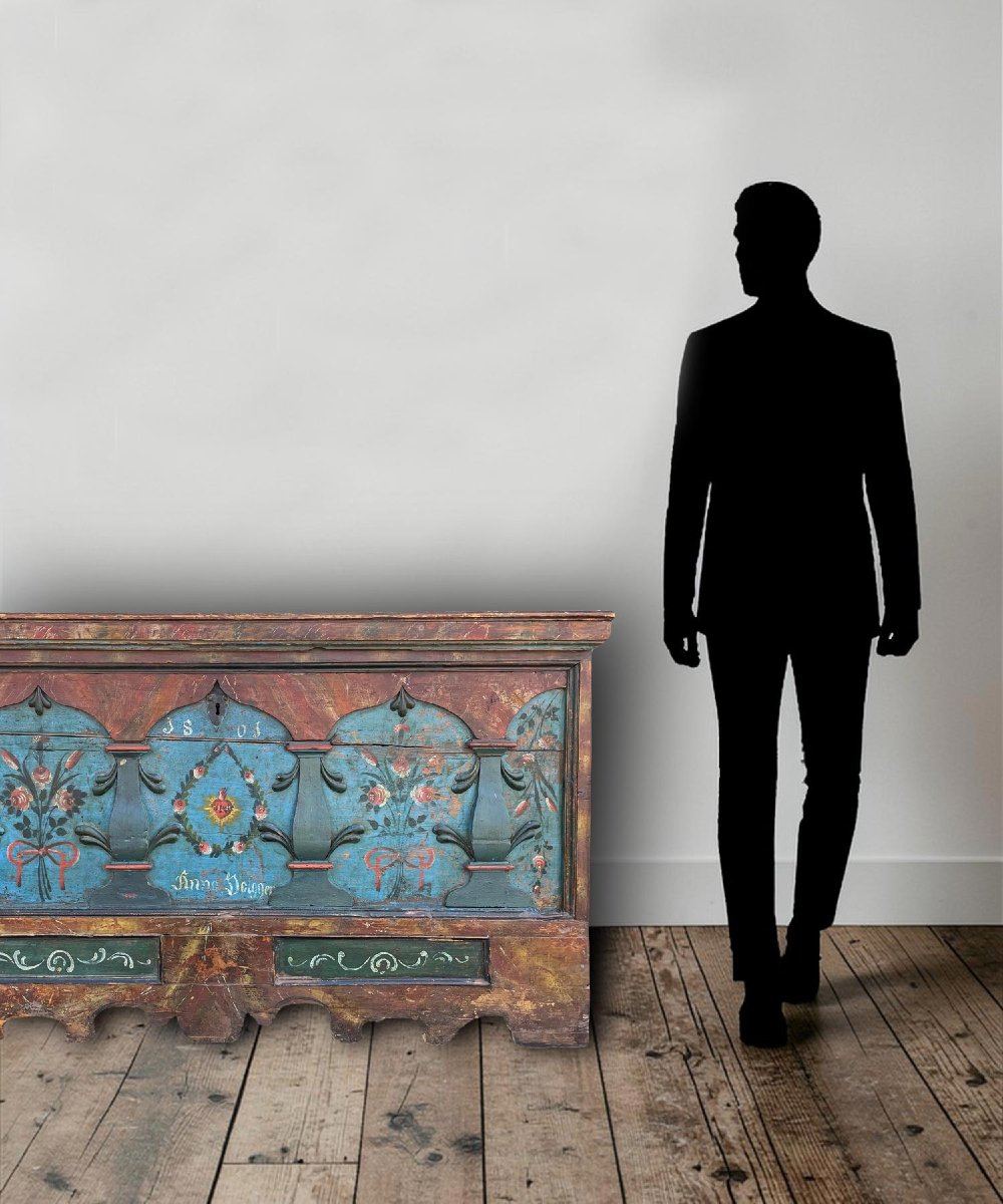 Cassapanca Dipinta Tirolese datata 1801 -photo-4