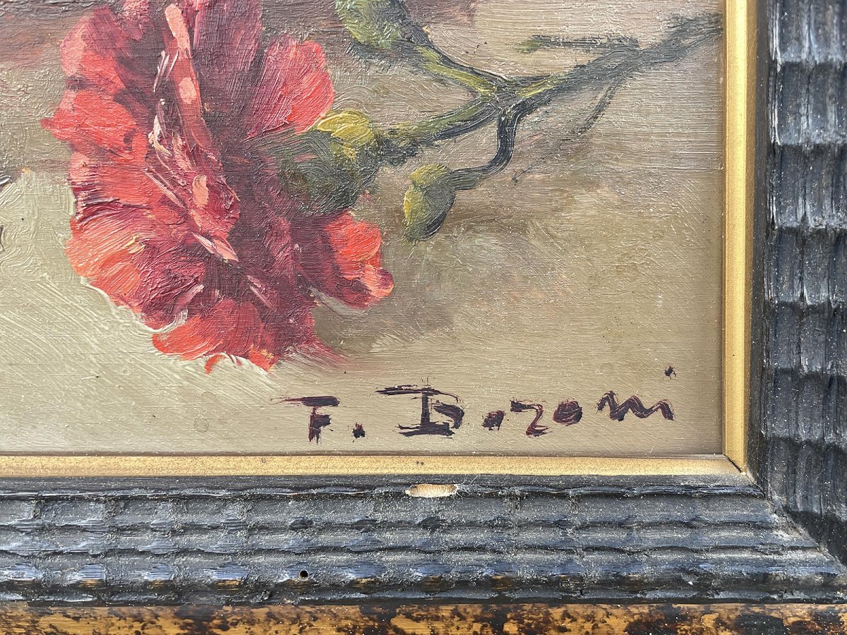 Garofani – Olio su Tavola – F. Baroni -photo-1