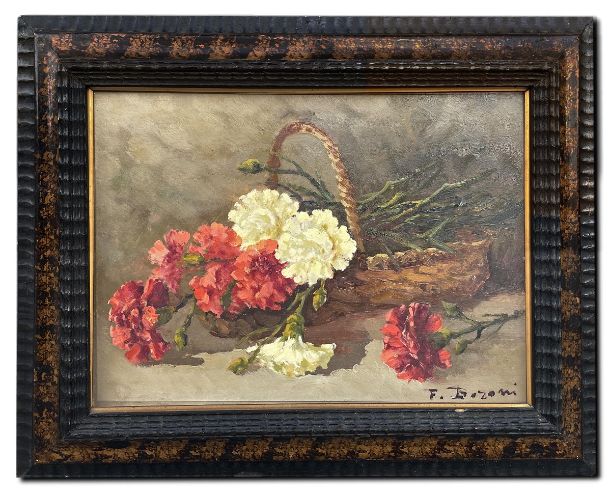 Garofani – Olio su Tavola – F. Baroni 