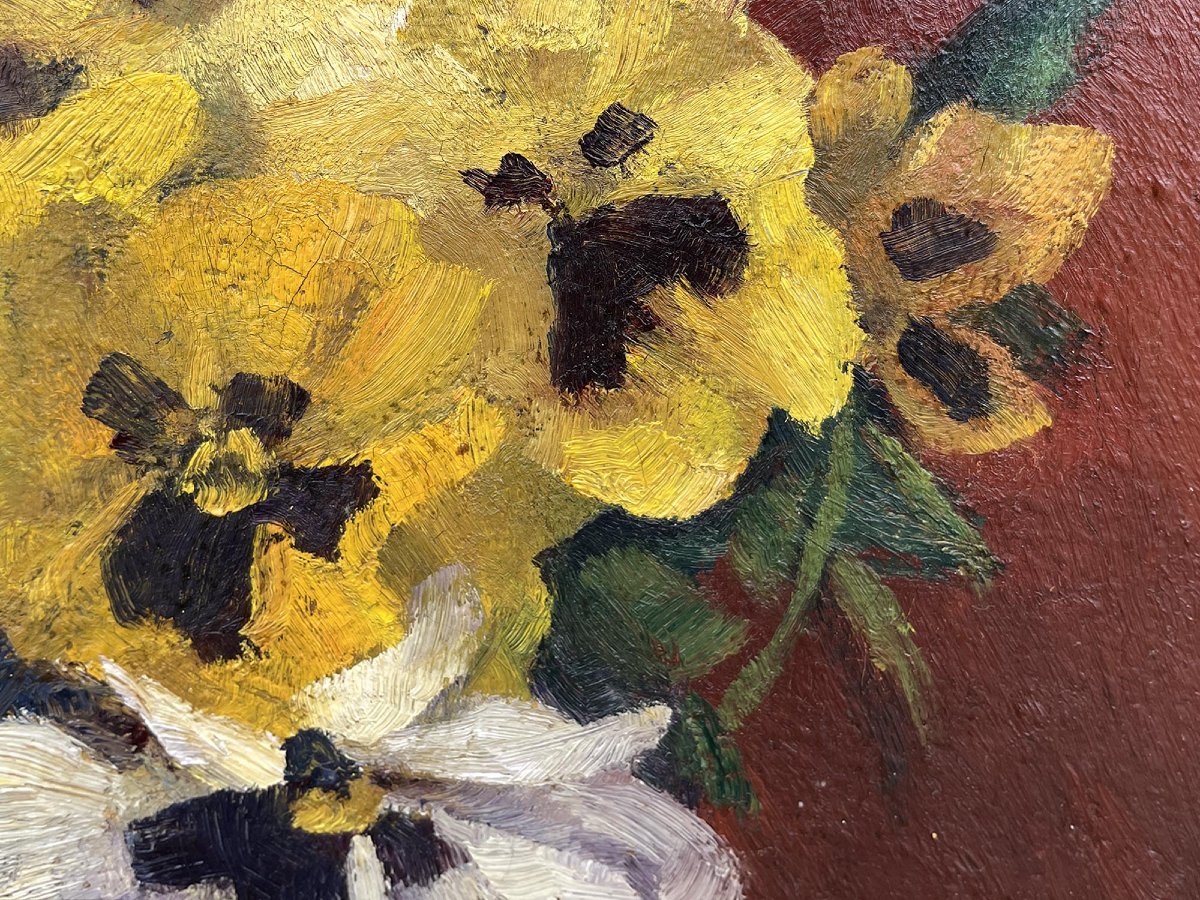 Dipinto a Olio con Fiori – Viole del Pensiero – Natura Morta Floreale Dipinto a olio con fiori -photo-2