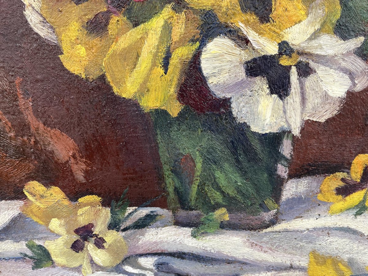 Dipinto a Olio con Fiori – Viole del Pensiero – Natura Morta Floreale Dipinto a olio con fiori -photo-4