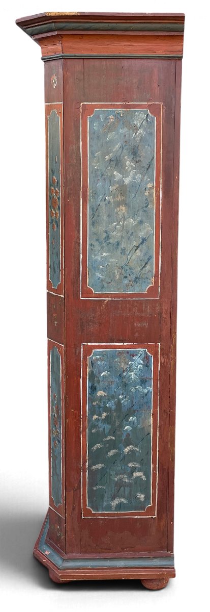 Armadio Dipinto Tirolese Rosso con Fiori, datato 1818  -photo-3