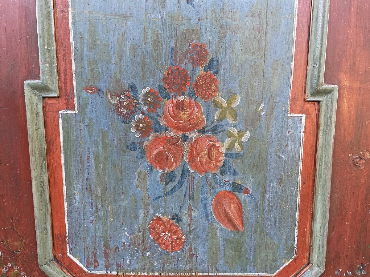 Armadio Dipinto Tirolese Rosso con Fiori, datato 1818  -photo-2