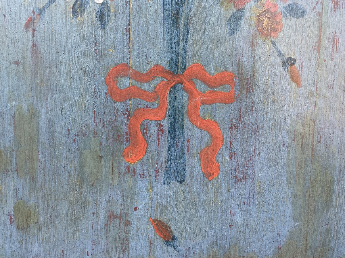Armadio Dipinto Tirolese Rosso con Fiori, datato 1818  -photo-3