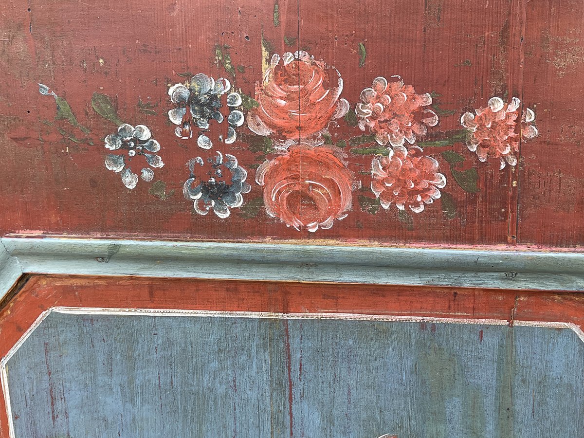 Armadio Dipinto Tirolese Rosso con Fiori, datato 1818  -photo-5