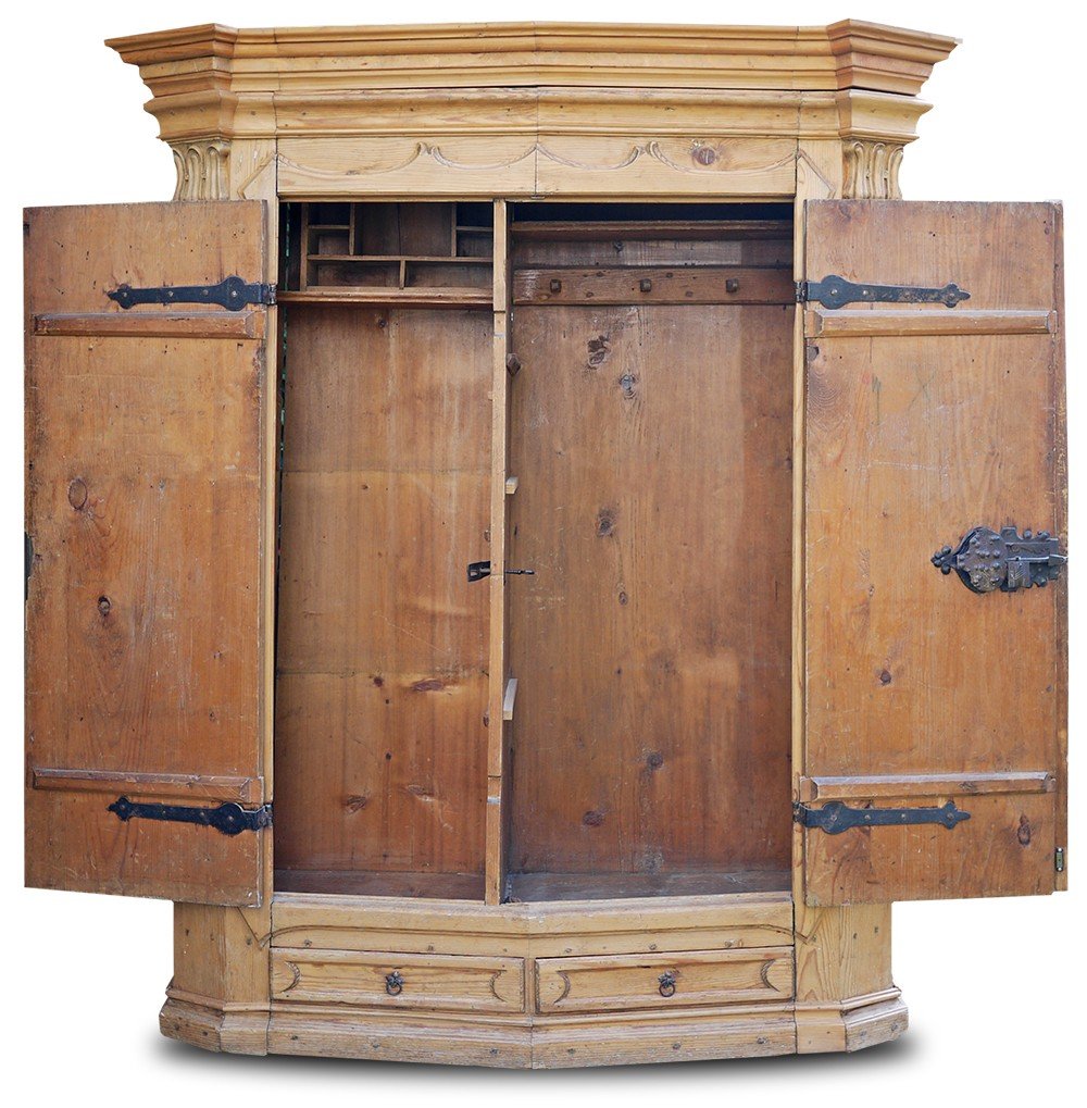 Armoire En Bois De Sapin Avec Sculptures Baroques - Milieu Des Années 1700-photo-3