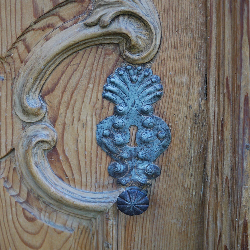 Armoire En Bois De Sapin Avec Sculptures Baroques - Milieu Des Années 1700-photo-4