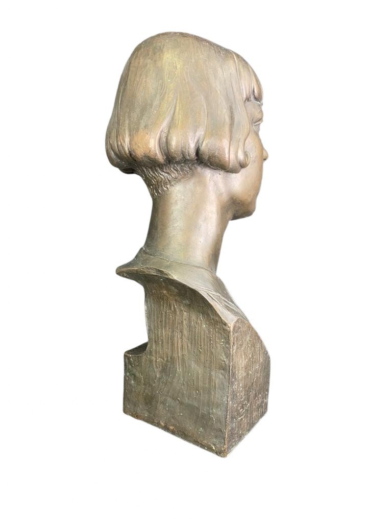 Busto in bronzo raffigurante donna siglato e datato 1930-photo-2
