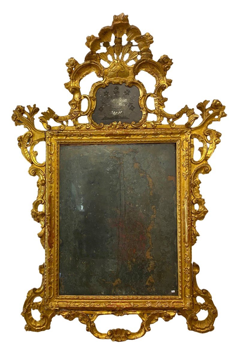specchiera veneziana in legno intagliato e dorato 