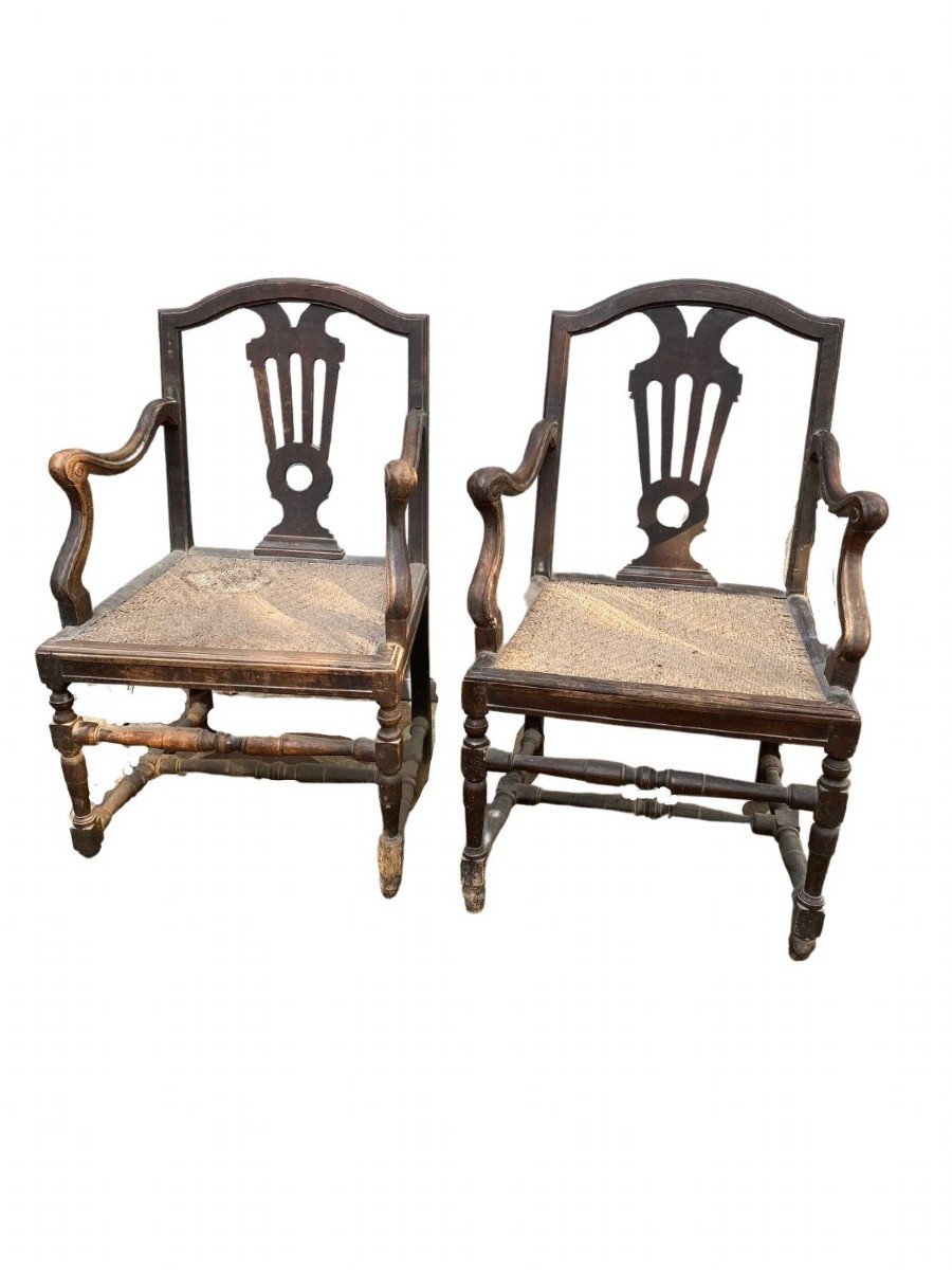 coppia id poltrone piemontesi con sedile in paglia da restaurare