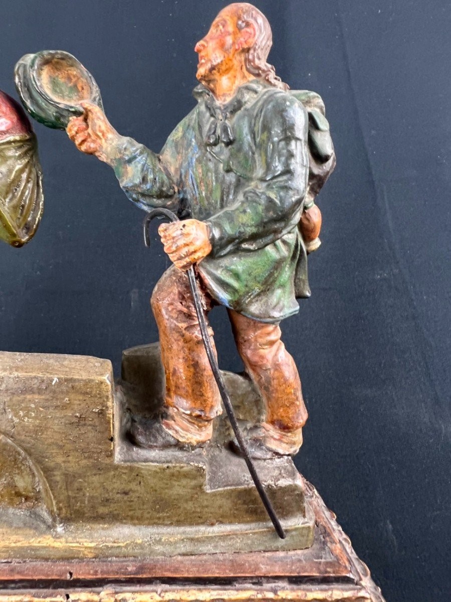 Gruppo in terracotta policroma raffigurante personaggi su di un ponte , manifattura Zizenhouser-photo-3