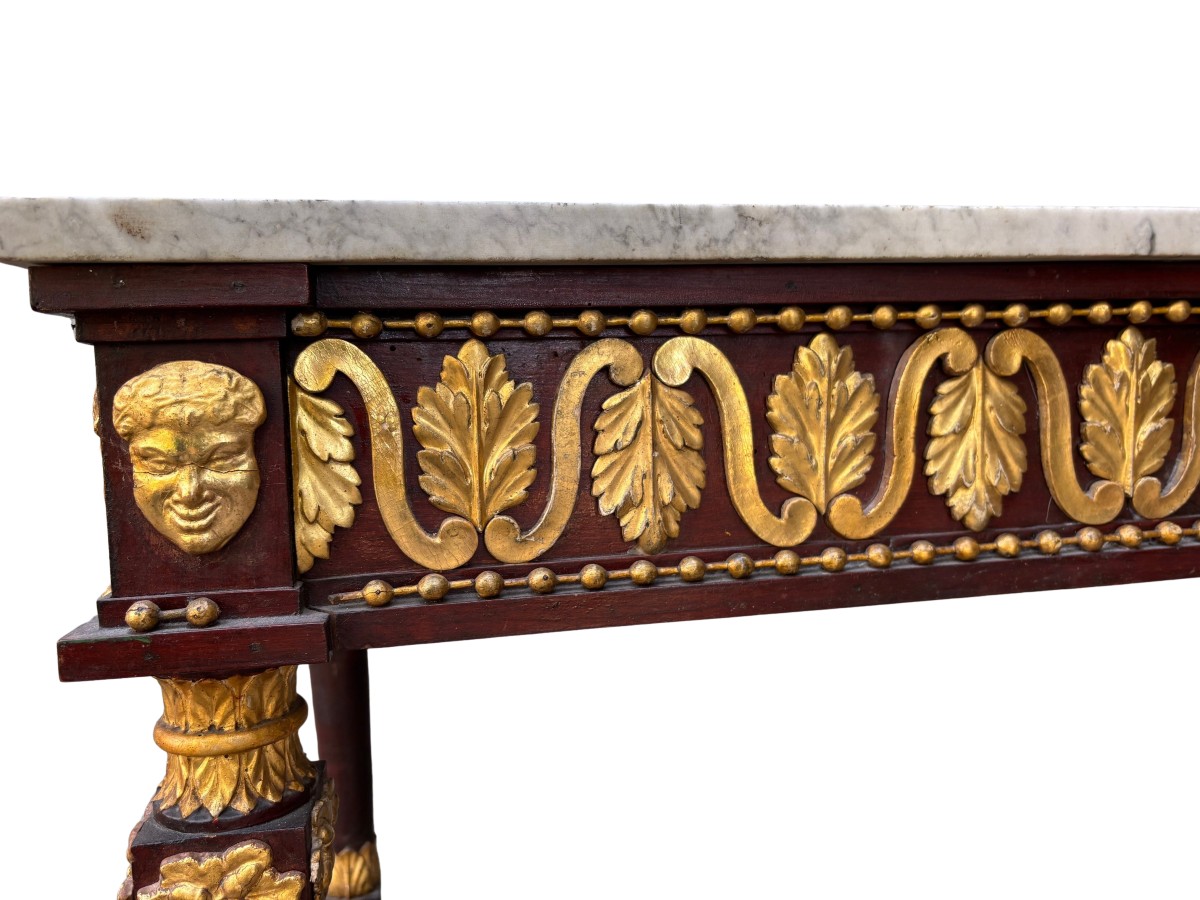 Consolle in legno laccato rosso e fregi dorati-photo-4