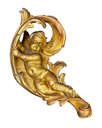 Coppia di putti in legno intagliato e dorato-photo-2