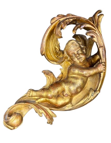 Coppia di putti in legno intagliato e dorato-photo-3