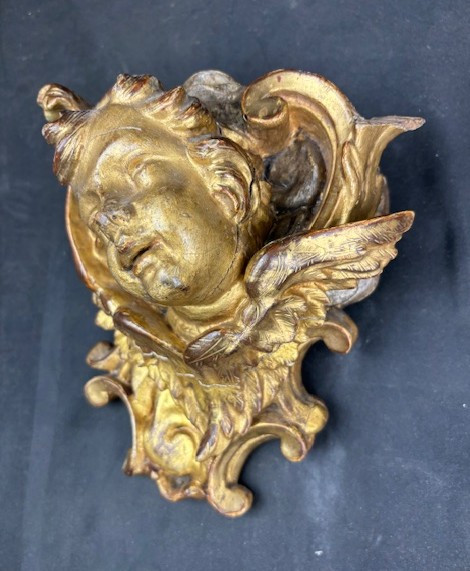 Putto in legno intagliato e dorato-photo-3