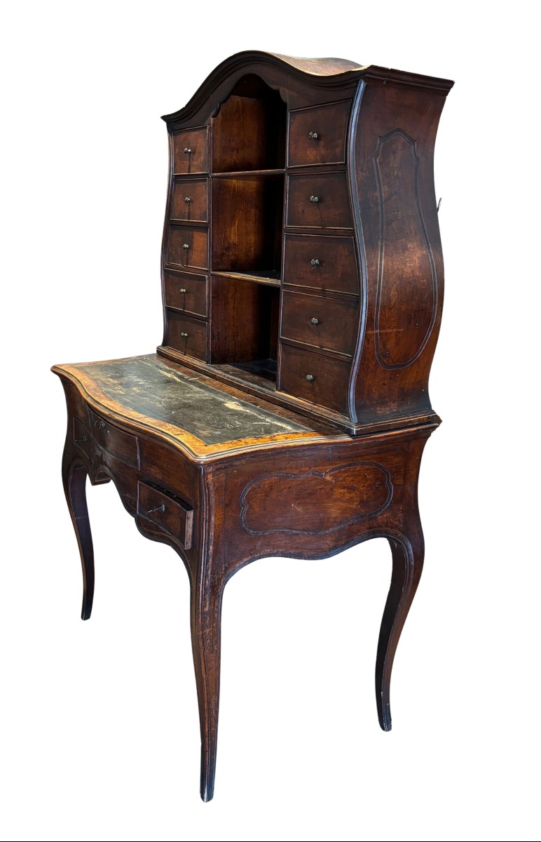 scrivania parmigiana con sgorbie, con cartonnier a 10 mcassetti-photo-2