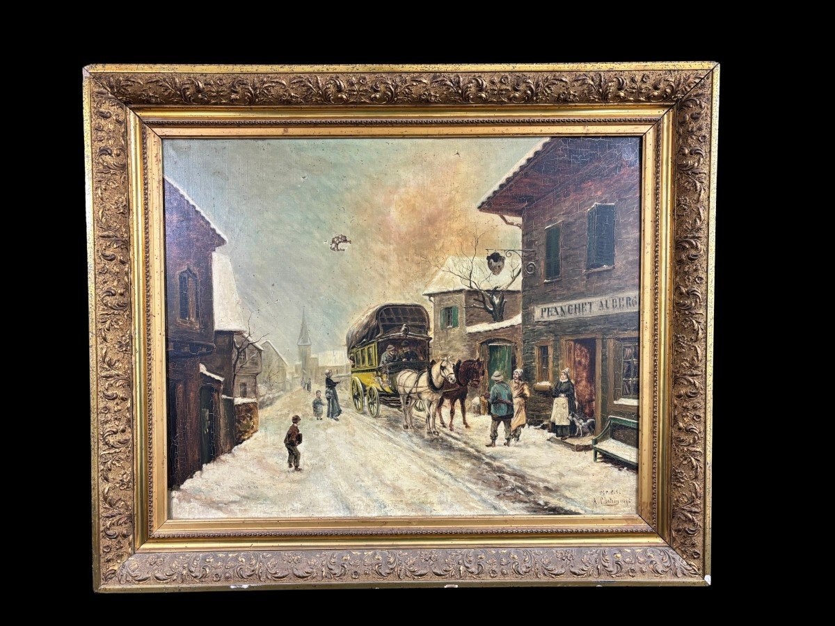 Dipinto olio su tela firmato e datato " A. Chatrou 1895" ( piccole mancanze )