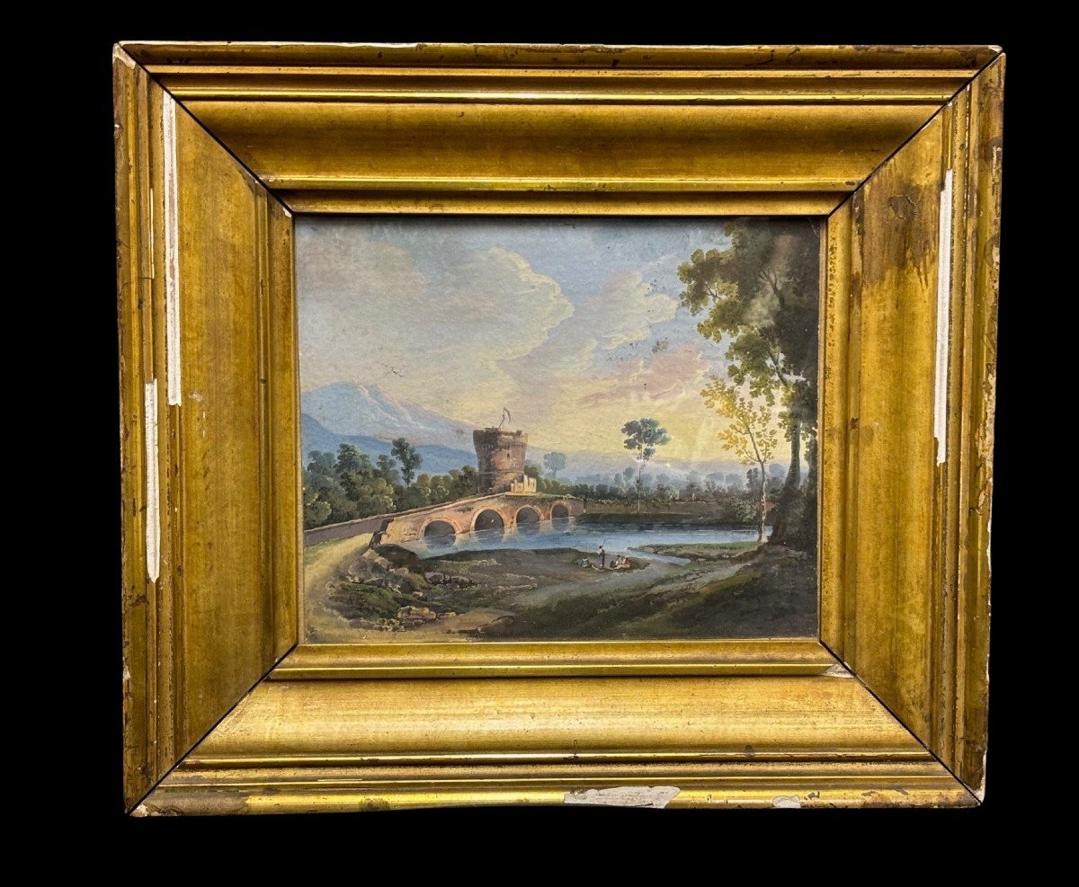 Tempera su carta in cornice in legno dorato