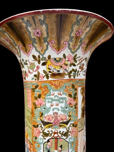 Coppia di vasi piemontesi in terracotta decorata a cineserie con basi in bronzo dorato-photo-4