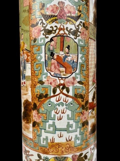 Coppia di vasi piemontesi in terracotta decorata a cineserie con basi in bronzo dorato-photo-1