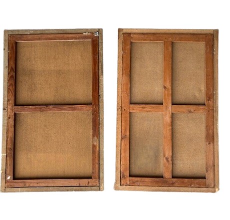 4 pannelli su tela dipinti a grisaille raffiguranti le 4 stagioni con cornici in legno dipinto-photo-4