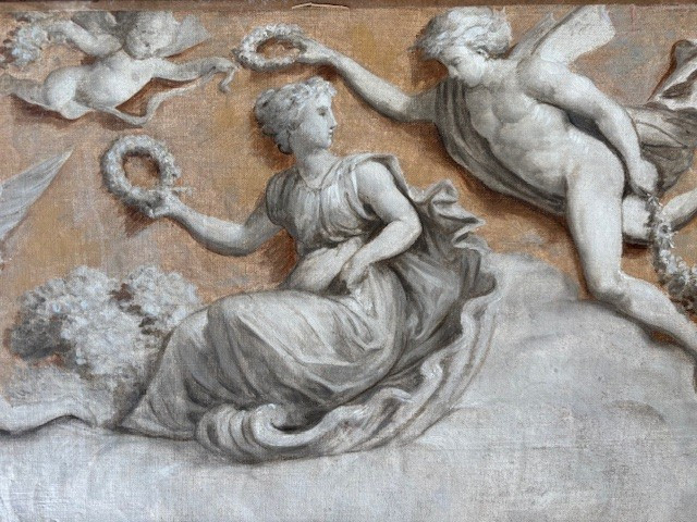 Coppia di dipinti a grisaille su tela riportata su legno-photo-4