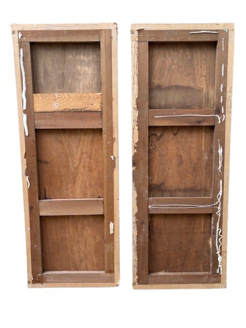 Coppia di dipinti a grisaille su tela riportata su legno-photo-2