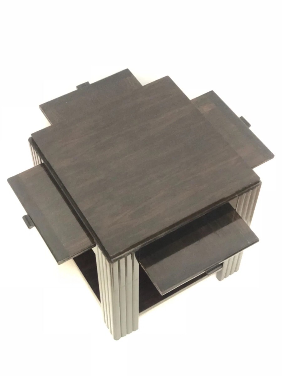 Tavolino art decò con ripiani laterali estraibili-photo-4