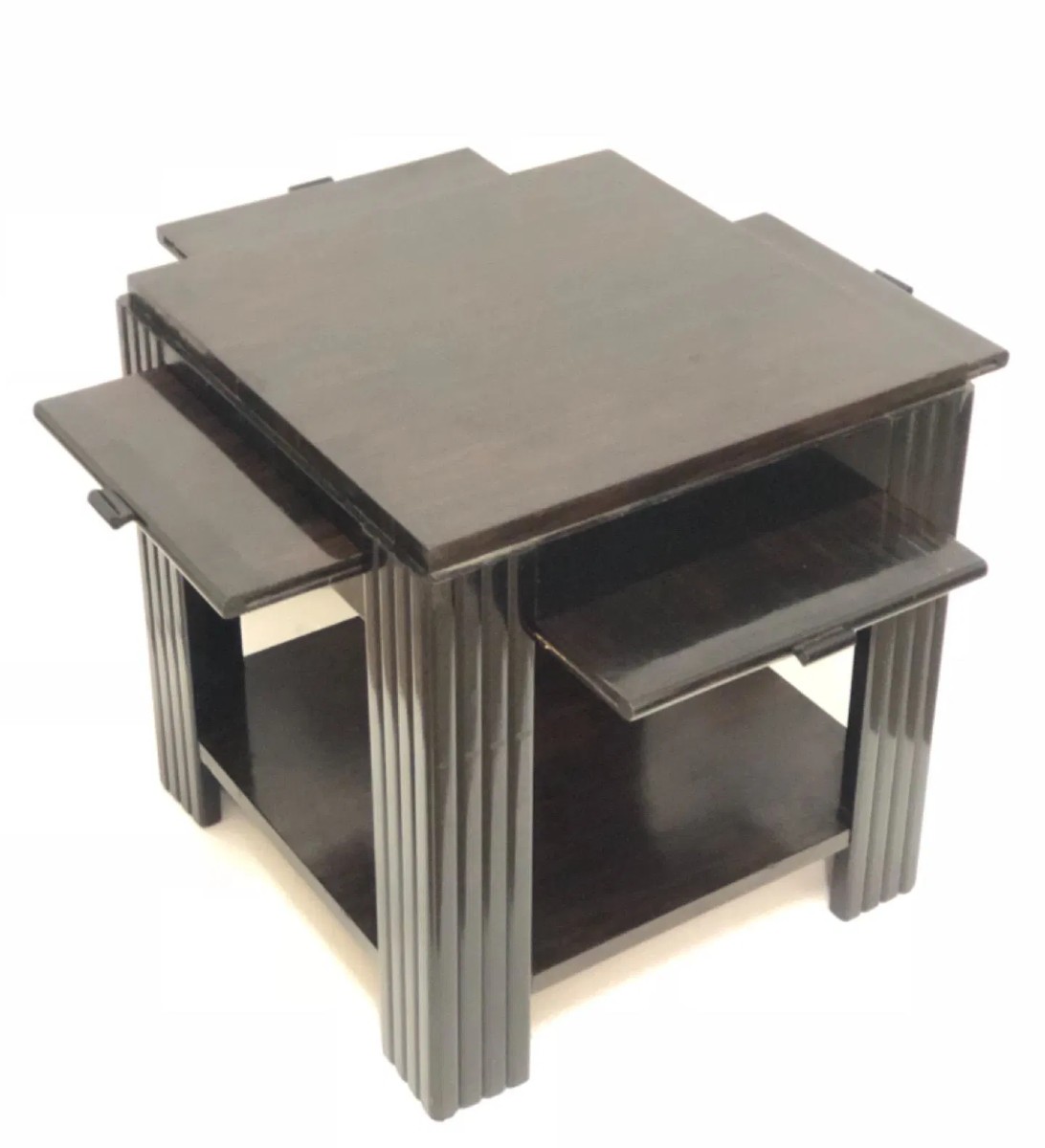 Tavolino art decò con ripiani laterali estraibili