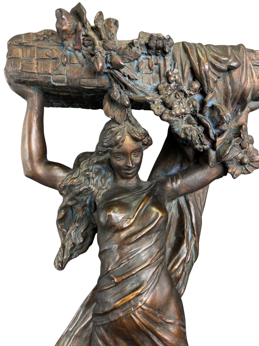 Fioriera in terracotta dipinta color bronzo-photo-2