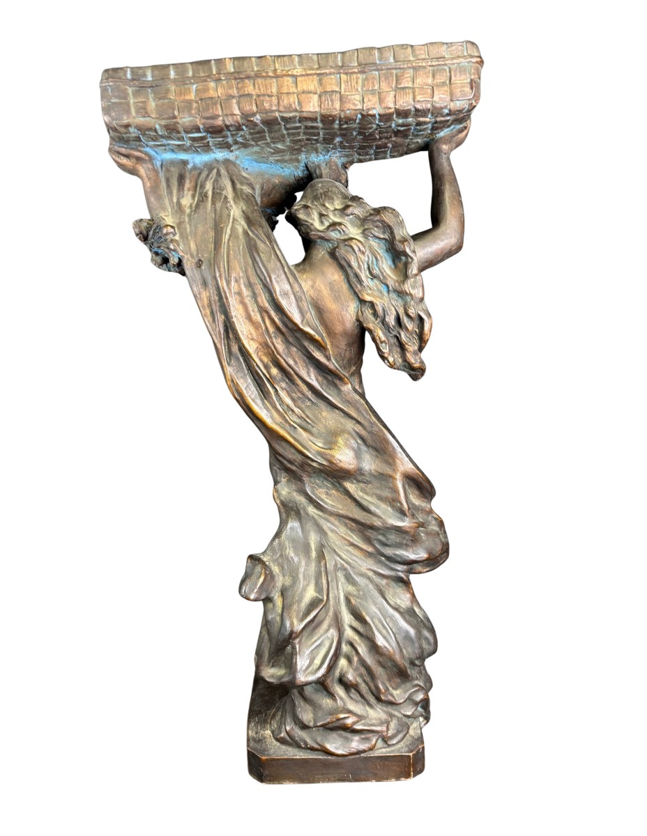 Fioriera in terracotta dipinta color bronzo-photo-3