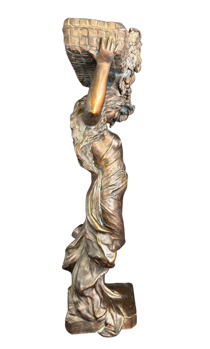 Fioriera in terracotta dipinta color bronzo-photo-4