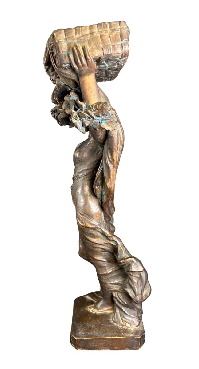 Fioriera in terracotta dipinta color bronzo-photo-1