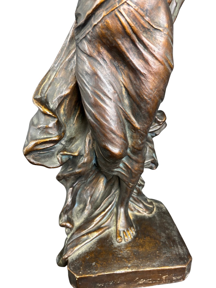 Fioriera in terracotta dipinta color bronzo-photo-2