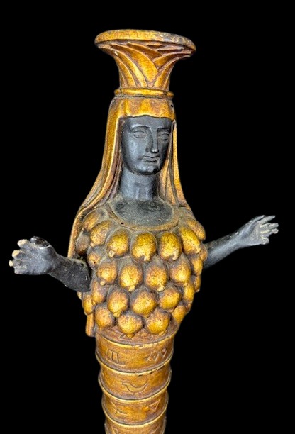 Coppia di sculture rappresentanti figure egizie in legno laccato e dorato-photo-3