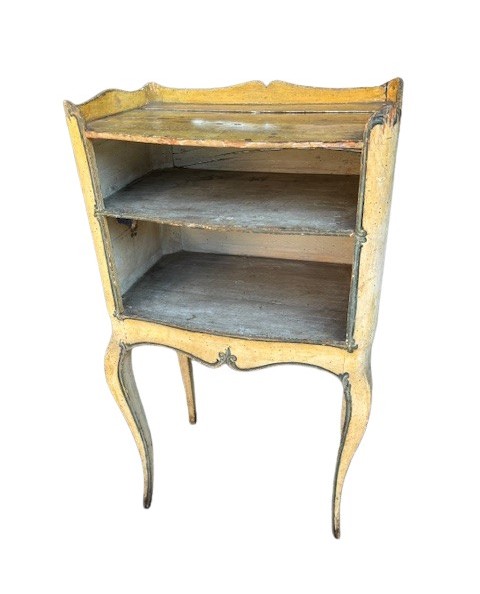 Coppia di mobiletti da centro laccati genovesi con coperchi dipinti a finto marmo-photo-2