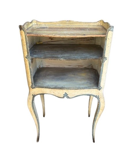 Coppia di mobiletti da centro laccati genovesi con coperchi dipinti a finto marmo-photo-3